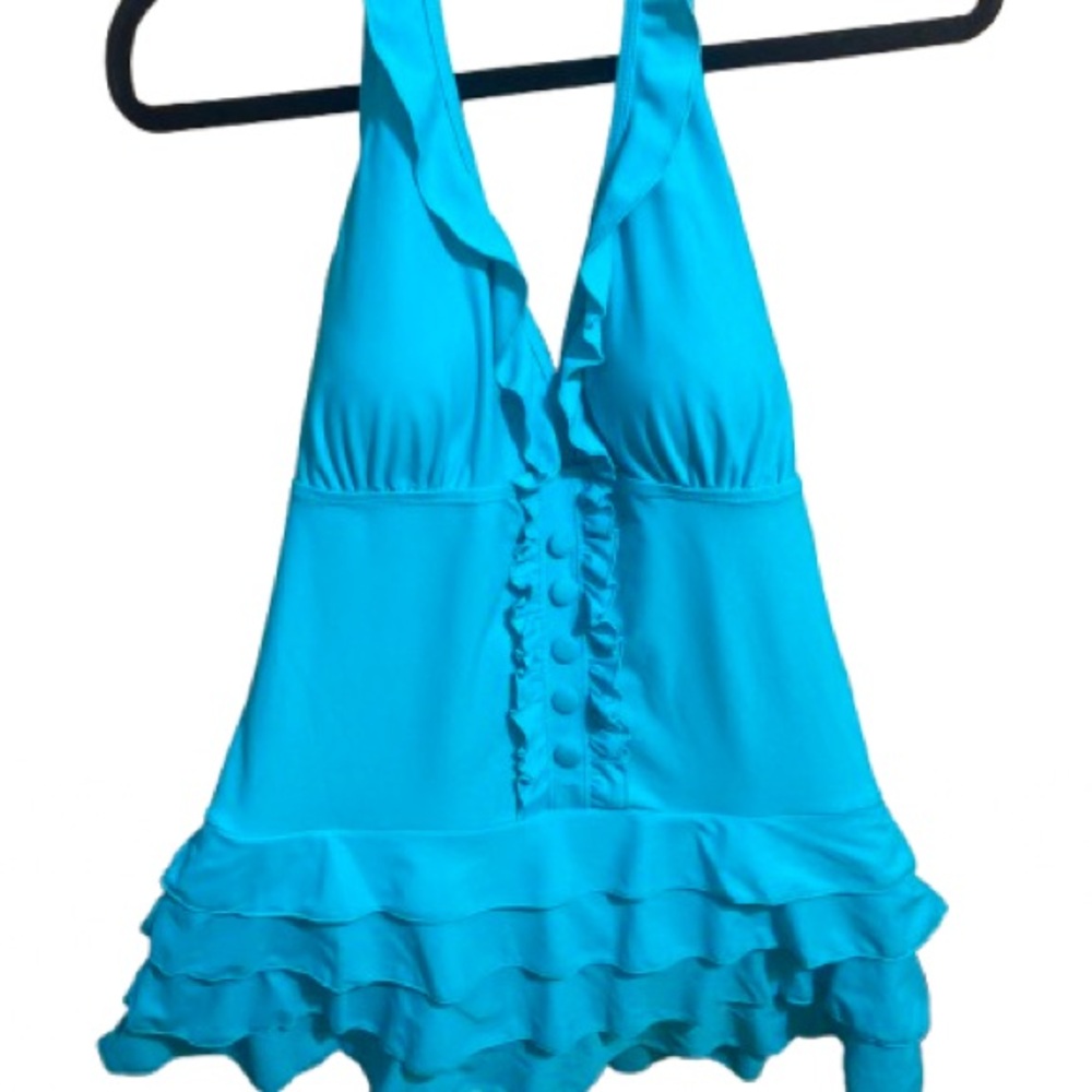Chic Halter Ruffle One Piece Swimsuit - Turquoise